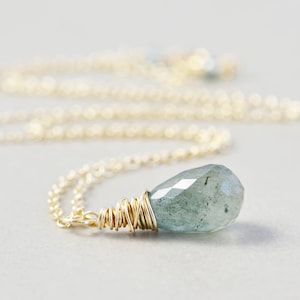 Moss Aquamarine Necklace, March Birthstone Necklace, Sage Green Necklace