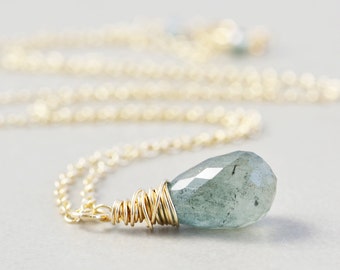 Moss Aquamarine Necklace, March Birthstone Necklace, Sage Green Necklace