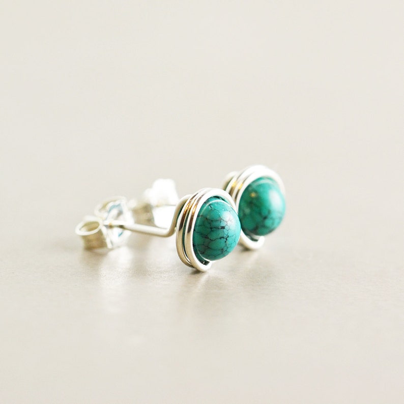 Turquoise Studs, Sterling, Gold, Rose Gold Post Earrings, December Birthstone image 3