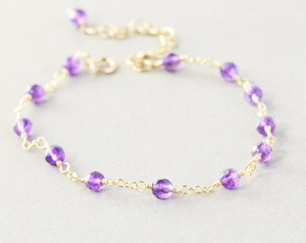 Purple Amethyst Bracelet, Violet Gemstone Bracelet, February Birthstone