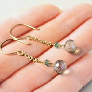 Green Quartz Dangle Earrings, Gold Chain Earrings, Mint Green Earrings image 4
