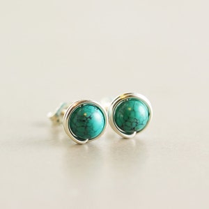 Turquoise Studs, Sterling, Gold, Rose Gold Post Earrings, December Birthstone image 1