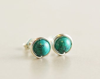 Turquoise Studs, Sterling, Gold, Rose Gold Post Earrings, December Birthstone