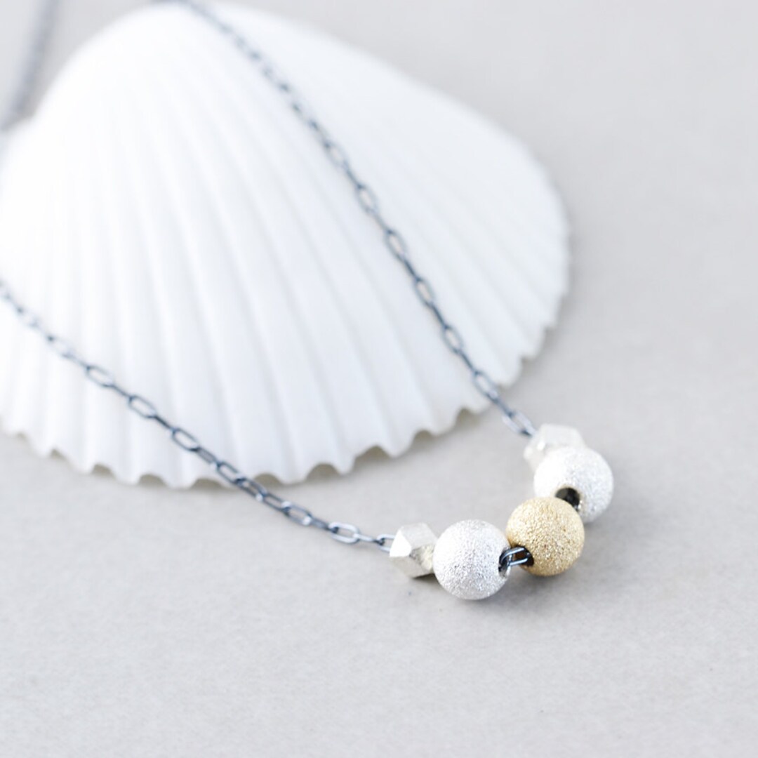 925 Silver Ball and Dot Necklace Gold