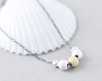 Silver Gold Necklace, Metallic Necklace, Glitter Ball Necklace, Floating Ball Necklace