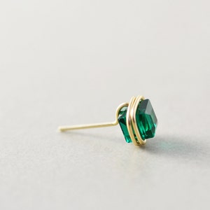 Green Studs, Square Crystal Posts, Green Cube Earrings, Swarovski, Silver, Gold, Rose Gold image 4