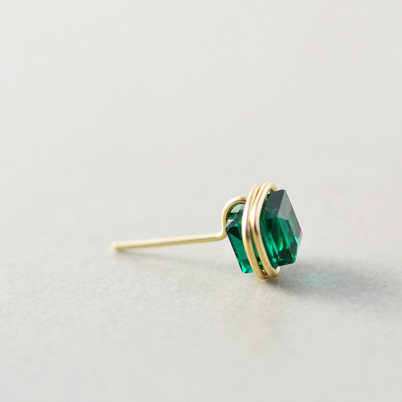 Green Studs, Square Crystal Posts, Green Cube Earrings, Swarovski, Silver, Gold, Rose Gold image 4