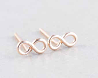 Infinity Stud Earrings, Tiny Rose Gold Posts, Sterling Studs, Gold Infinity, Bridesmaid Gift