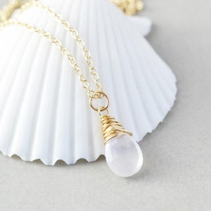 Light Pink Drop Necklace, Rose Quartz Necklace, Bridesmaid Gift, Soft Pink