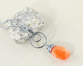 Carnelian Drop Necklace, Orange Pendant Necklace, Neon Necklace
