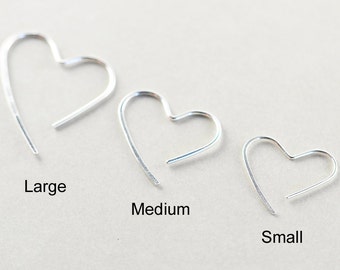 Sterling Heart Hoops, Small Heart Earrings, Bridesmaid, Valentine