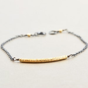 Gold Silver Chain Bracelet, Oxidized Sterling Bar Bracelet, Metallic, Minimalistic image 1