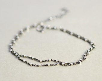 Oxidized Silver Chain Bracelet, Two Tone Bracelet, Double Strand, Minimal