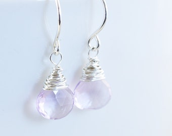 Purple Dangle Earrings, Amethyst Drop Earrings, February, Lavender, Sterling, Gold, Rose Gold