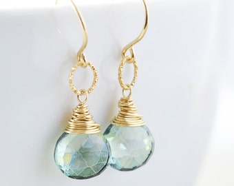 Green Quartz Dangle Earrings, Mint Green Earrings, Bridesmaid Gift