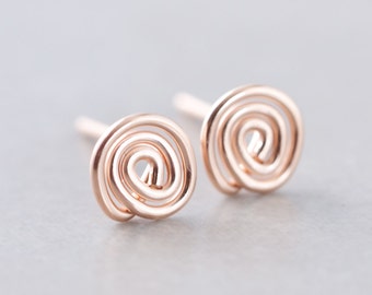 Swirl Metal Posts,  Rose Gold, Sterling Silver, Gold Swirl Studs, Modern, Circle Posts