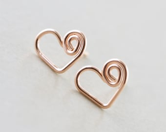 Heart Studs, Rose Gold, Gold, Sterling Silver Hearts, Valentine, Love