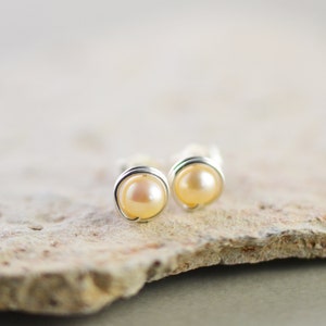 Peach Pearl Studs, Pearl Studs, Bridesmaid Gift, June Birthstone