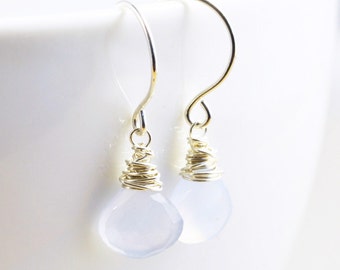 Blue Chalcedony Drop Earrings, Powder Blue Dangle Earrings