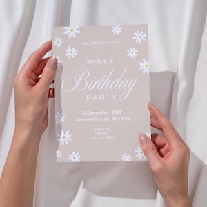 Invitación de cumpleaños floral - Invitación elegante y atemporal | Descarga digital - Invitación de cumpleaños neutral