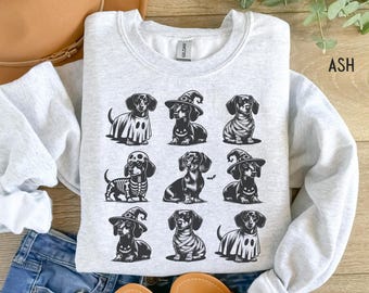 Halloween Sweatshirt, Dachshund Halloween Sweater, Pumpkin Sweatshirt, Halloween Dog Sweatshirt Retro Spooky Season, Weenie Dog, Weiner Dog