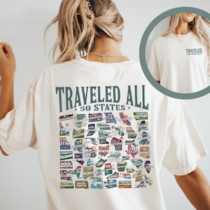 50 États parcourus Tous les États T-shirt 50 États Carte des États-Unis Carte des États-Unis Cadeau voyageur des États-Unis T-shirt Liste des 50 États Cadeau de voyage des États-Unis Comfort Colors®