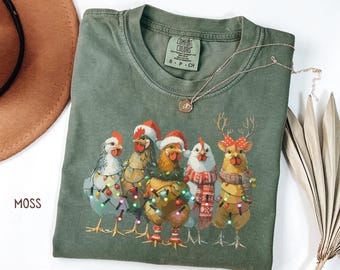 Christmas Chicken Shirt, Christmas Lights Shirts, Cute Christmas Chickens Shirt, Christmas Farm Animal Tees, Christmas Chickens Gift, C1717