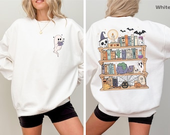 Retro Ghost Reading Books Sweatshirt, Librarian Ghost Halloween, Halloween Teacher Sweatshirt, Halloween Shirt, Teacher Gift, Boo School