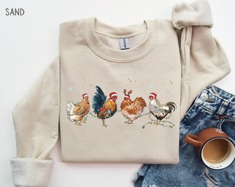 Cute Christmas Chickens Sweatshirt, Funny Christmas Chicken Sweatshirt, Christmas Crewneck, Holiday Sweatshirt, Christmas Farm Sweatshirt