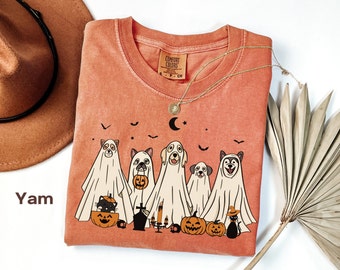 T-shirt pour chien fantôme Comfort Colors®, T-shirt pour chien d'Halloween, T-shirt pour chien fantôme ute, T-shirt d'Halloween pour femme, Cadeau pour amoureux des chiens, Saison effrayante, T-shirt pour chien
