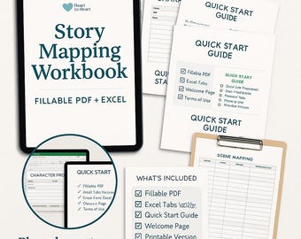 Story Mapping Workbook – Novel Planner, Fillable PDF & Excel