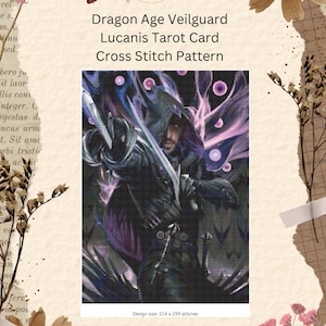 Patrón de punto de cruz de la carta del tarot de Dragon Age Veilguard Lucanis