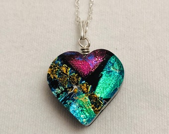 Cobalt Dichroic Glass Heart #3