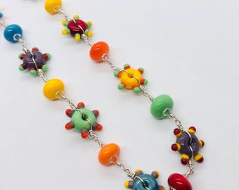 Multicolored Lampwork Glass Bead Necklace