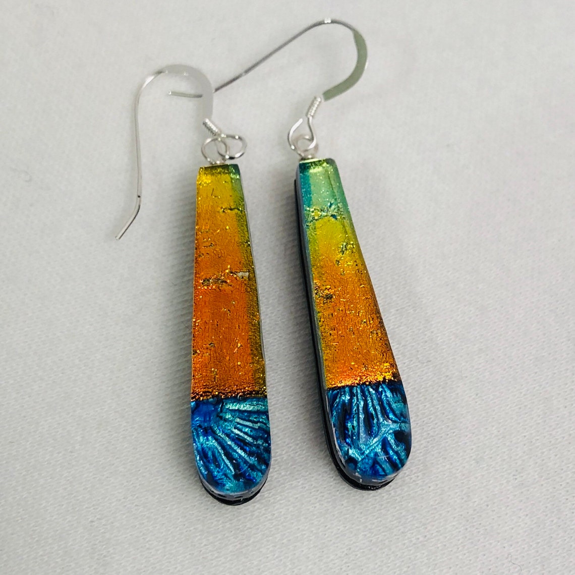 Gold and Blue Dichroic Glass Earrings | Etsy