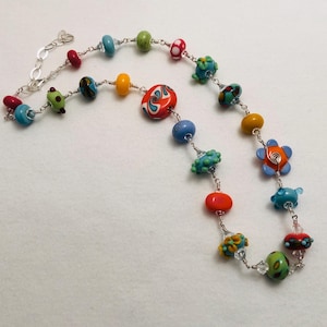 Fun and Funky Bright Colored Lampwork Glass Bead Necklace