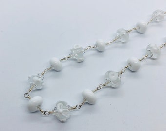 Summer White Lampwork Glass Bead Necklace