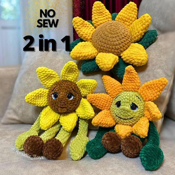 The Sunflower Doll & Sunflower Pillow Crochet Pattern | Amigurumi Sunflower pattern | English PDF pattern | DIY Crochet Toy | Handmade Idea