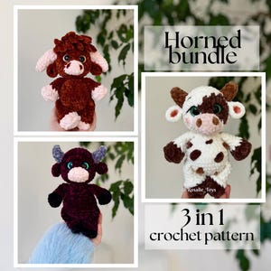 3-in-1 Highland cow, Cow, Bull crochet pattern | Horned bundle crochet pattern | Amigurumi crochet pattern | English PDF | Animal Crochet