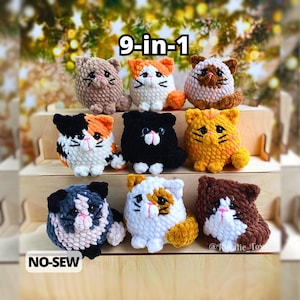 9-in-1 The Cats crochet pattern | Amigurumi cats | Siamese Cat, Calico Cat, Ginger Cat, Patchy Cat, Black Cat | DIY Crochet Toy