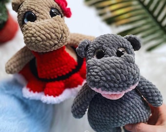 2-in-1 Hippo Gloria crochet pattern | Amigurumi hippo pattern | English PDF pattern | DIY Crochet Toy | Handmade Gift Idea | Moo Deng style