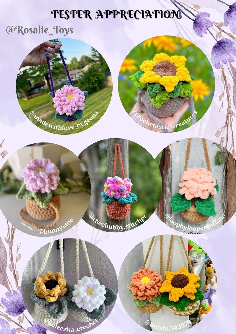 4 in 1 Potted Plants Crochet Pattern | Amigurumi potted plants pattern | The Violet | The White flower | The Sunflower | The Dahlia Crochet image 8