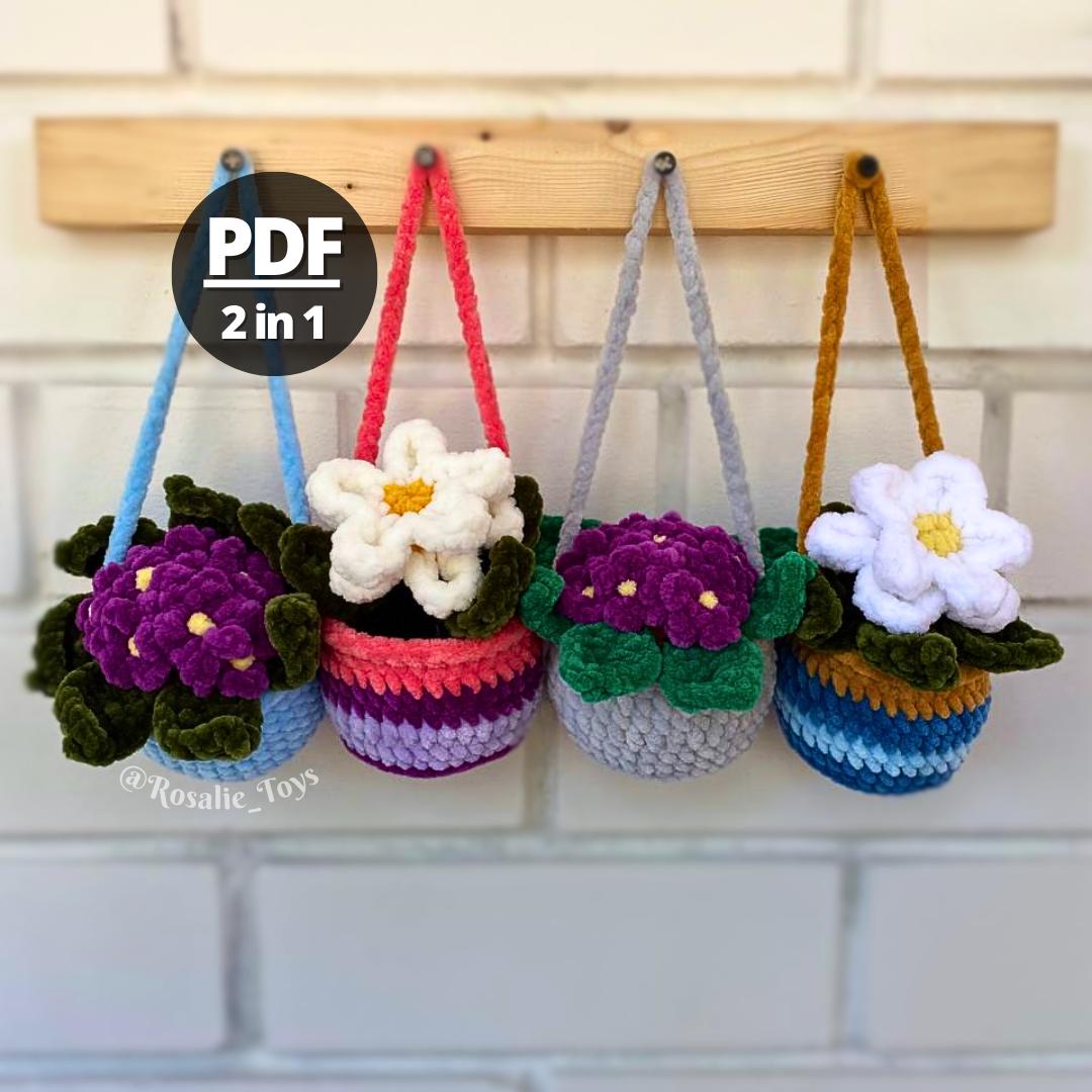 2 in 1 The White Flower and Violet Potted Plants Crochet Pattern | Amigurumi potted plants pattern | Crochet pattern | English PDF pattern