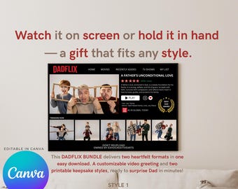 Dadflix Personalized Movie Poster – Father's Day Canva Template (Digital Download)