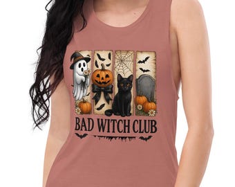 Bella + Canvas Bad Witch Club Halloween Tank Top, Spooky Summer Wear, Bad Witch Club Apparel, Cute Halloween Shirt, Witchy Weekend Vibes