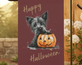 Halloween Skye Terrier and Pumpkin Garden & House Banner / Halloween House Banner / Halloween Dog and Pumpkin Yard Flag / Halloween Decor