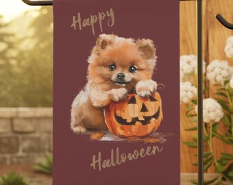 Halloween Pomeranian Dog and Pumpkin Garden & House Banner / Halloween House Banner / Halloween Dog and Pumpkin Yard Flag / Halloween Decor
