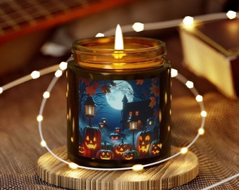 Halloween Pumpkin moonlight coconut apricot wax candle in 9 scents, 2 sizes, 2 vessel colors, Halloween gift, Halloween decor, fall decor