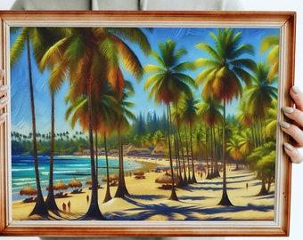 Paradise no.04 (4th in a series of 4), wall art print, digital download, tropical paradise, beach at sunset, painting