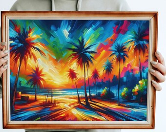 Paradise no.02 (2nd in a series of 4), wall art print, digital download, tropical paradise, beach at sunset, painting